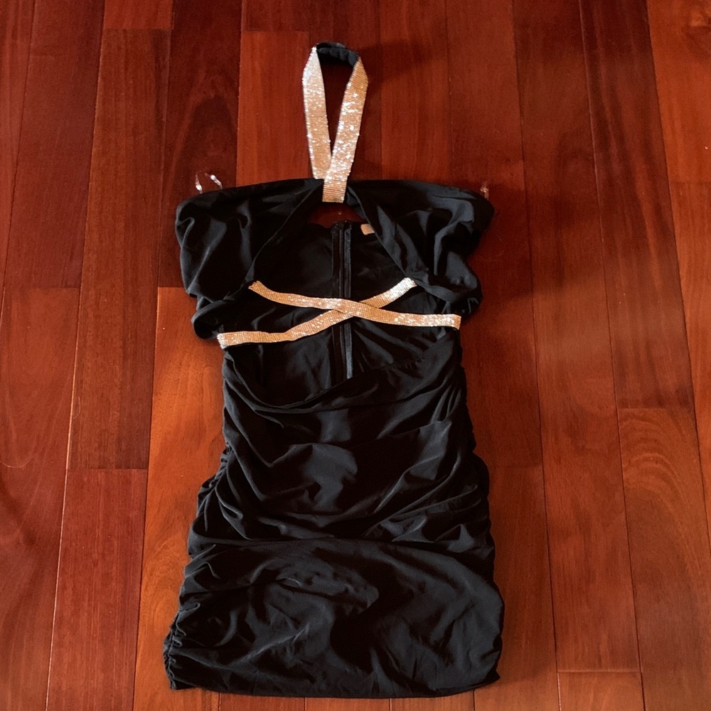 Elegant Black and Silver Rhinestone Dress